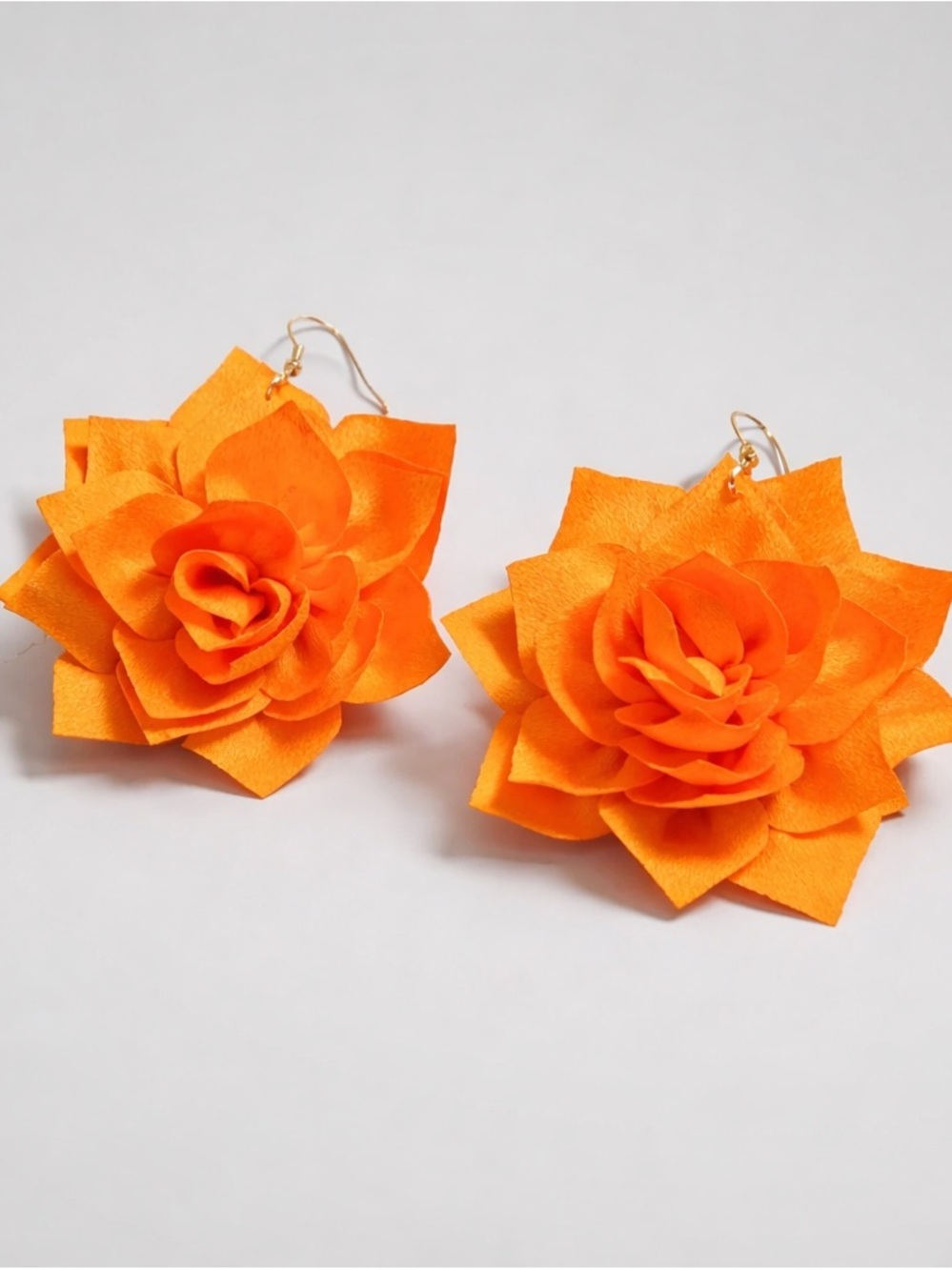 Orange Fabric Flower Drop Earrings